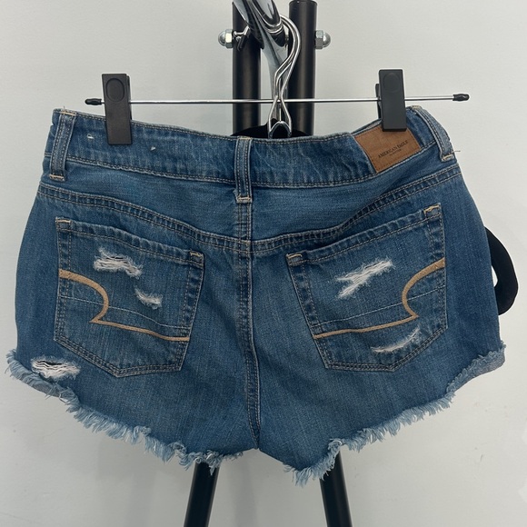 Like New American Eagle Outfitters Women's Ripped Jean Short Shorts - Dark Blue - Picture 7 of 8